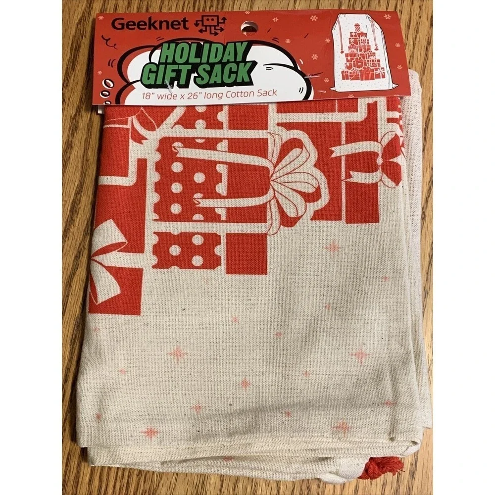 Geeknet Holiday Gift Sack Unisex 18x26 Cream Red NEW Christmas Cotton Drawstring